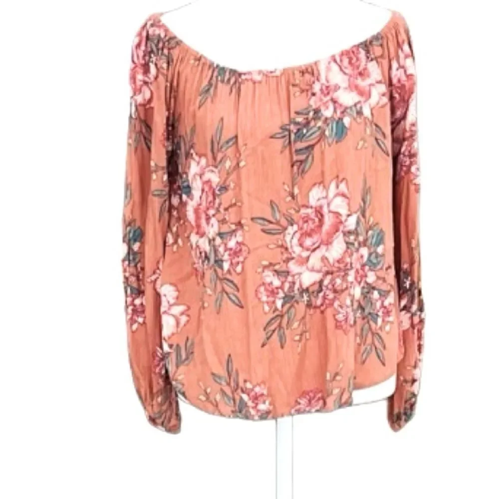 Billabong 100% rayon floral off shoulder top, size S.
